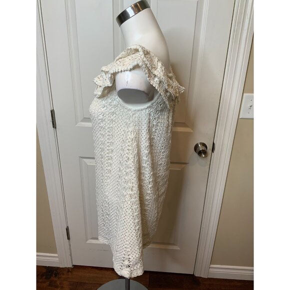 Sezane White Crochet Lace Ruffle Square Neck Mini Dress, SizeMedium - Picture 3 of 5